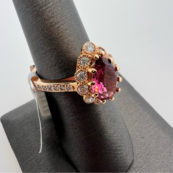 14k Rose Gold Diamond & Pink Turmaline Ring - Picture 8 of 9